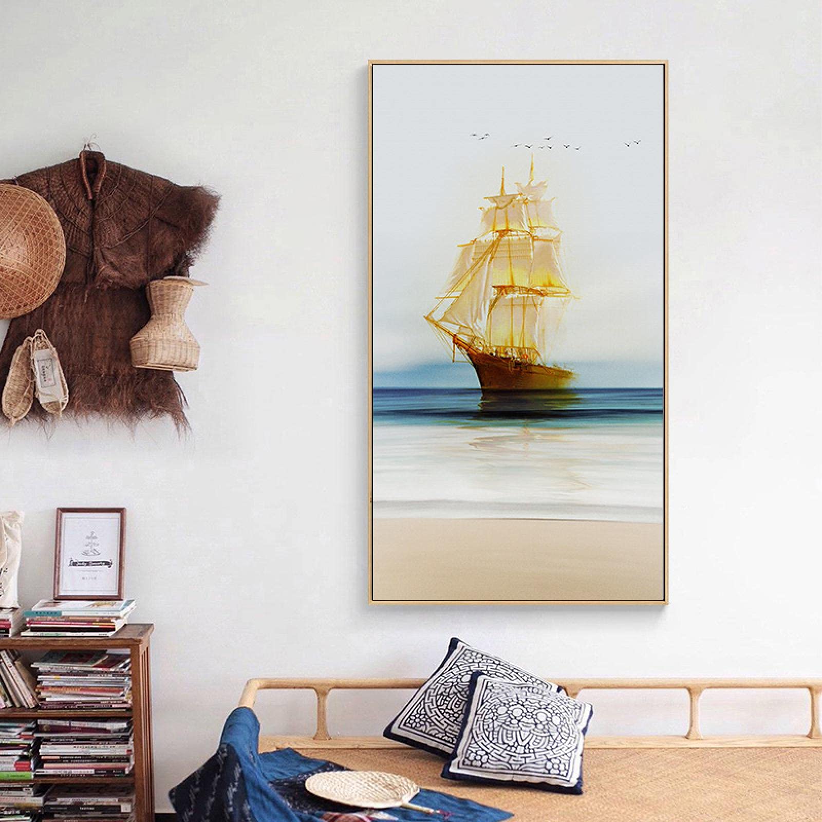Amazon｜金の帆船のキャンバスの絵画装飾的な絵画のポスターとプリント